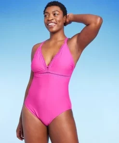 Women's Crochet Shell Stitch Medium Coverage One Piece Swimsuit - Kona Sol™ Pink -Default Template 7 GUEST 99f72525 efae 4021 ad58 0035dffb87f5