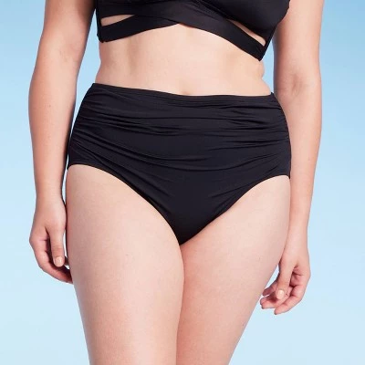 Women's Shirred High Waist Brief Full Coverage Bikini Bottom - Shade & Shore™ Black 5 Women's Shirred High Waist Brief Full Coverage Bikini Bottom - Shade & Shore™ Black - Image 3