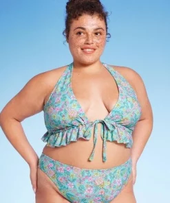 Women's Ruffle Tie-Front Halter Bikini Top - Wild Fable™ Green Floral Print -Default Template 7 GUEST 9d400e4e f8c7 44ce bbea 1fb67f520721 1