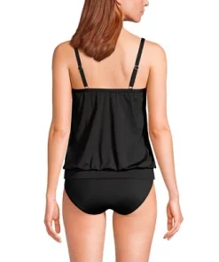 Lands' End Women's Blouson Tummy Hiding Tankini Top Swimsuit Adjustable Straps