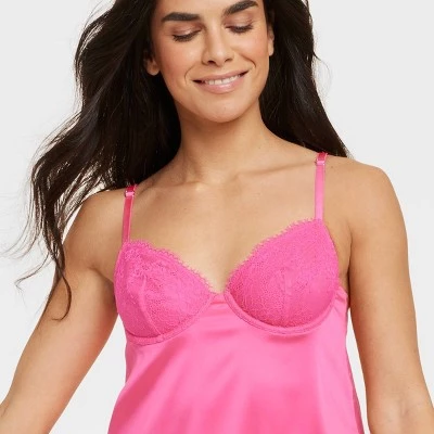 Women's Satin Lingerie Slip Dress with Keyhole Back - Auden™ Pink 4 Women's Satin Lingerie Slip Dress with Keyhole Back - Auden™ Pink - Image 2