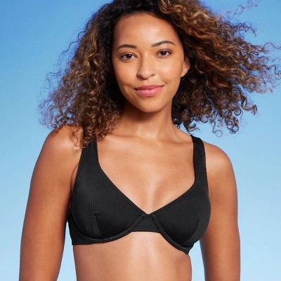 Women's Retro Ribbed Underwire Bikini Top - Shade & Shore™ Black 4 Women's Retro Ribbed Underwire Bikini Top - Shade & Shore™ Black - Image 2