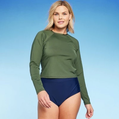 Women's Cropped Rash Gaurd - Kona Sol™ Olive Green 4 Women's Cropped Rash Gaurd - Kona Sol™ Olive Green - Image 2