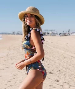 Women's Floral Ruffled Lace Up One Piece Swimsuit - Cupshe