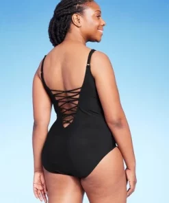 Women's UPF 50 Lace-Up One Piece Swimsuit - Aqua Green® Black