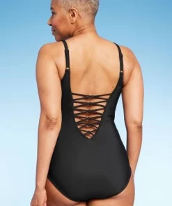 Women's UPF 50 Lace-Up One Piece Swimsuit - Aqua Green® Black -Default Template 7 GUEST ad6636f8 9b08 4845 bc89 1da68a2e980e