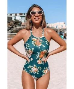 Women's Floral Scalloped Crisscross One Piece Swimsuit - Cupshe -Default Template 7 GUEST ad884a72 bd36 4a59 a9c8 73112a3b4fe6