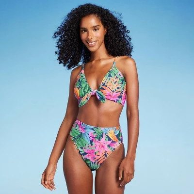 Women's High Waist High Leg Medium Coverage Bikini Bottom - Shade & Shore™ Multi Tropical Floral Print 4 Women's High Waist High Leg Medium Coverage Bikini Bottom - Shade & Shore™ Multi Tropical Floral Print - Image 2
