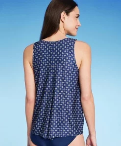 Women's Tie Back Tile Print Tankini Top - Kona Sol™ Navy Blue