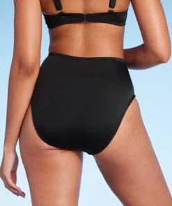 Women's High Waist High Leg Ribbed Medium Coverage Bikini Bottom - Shade & Shore™ Dark Green