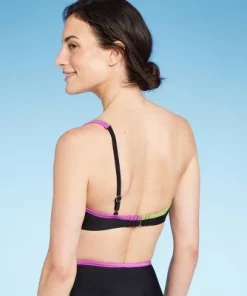Women's Contrast Binding One Shoulder Bralette Bikini Top - Shade & Shore™ Black