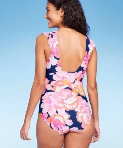 Women's Full Coverage Floral Print Ruffle Sleeve One Piece Swimsuit - Kona Sol™ Multi