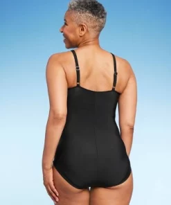 Women's UPF 50 Crochet High Neck One Piece Swimsuit - Aqua Green® True Navy