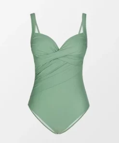 Women's One Piece Swimsuit Ruched Crisscross Middle Cut Bathing Suit -Cupshe -Green