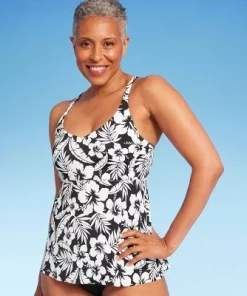 Lands' End Women's UPF 50 Floral Print Tulip Hem Tankini Top - Black/White -Default Template 7 GUEST bceea5c9 d738 486b 9f15 2772efe77486 2
