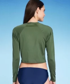 Women's Cropped Rash Gaurd - Kona Sol™ Olive Green