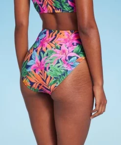 Women's High Waist High Leg Medium Coverage Bikini Bottom - Shade & Shore™ Multi Tropical Floral Print