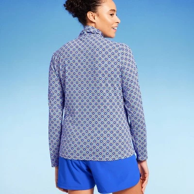 Lands' End Women's UPF 50 Geo Print Long Sleeve Quarter Zip Rash Guard - Blue 5 Lands' End Women's UPF 50 Geo Print Long Sleeve Quarter Zip Rash Guard - Blue - Image 3