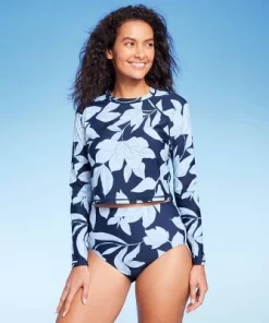 Women's Floral Print Cropped Rash Guard - Kona Sol™ Multi Blue -Default Template 7 GUEST bef62059 4fba 4a77 b42b c055ee32f56b 3