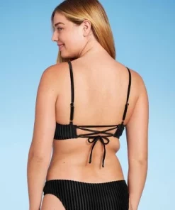 Women's Velour Ribbed Bralette Bikini Top - Shade & Shore⢠Black