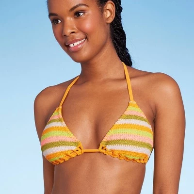 Women's Crochet Triangle Bikini Top - Wild Fable™ Orange Multi Striped 4 Women's Crochet Triangle Bikini Top - Wild Fable™ Orange Multi Striped - Image 2