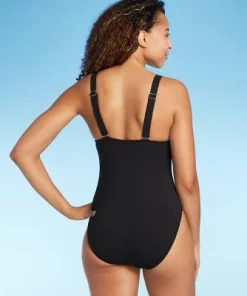 Shade & Shore Women's Ribbed Triangle One Piece Swimsuit - Shade & Shore™ Orange