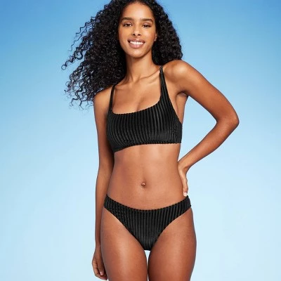 Women's Velour Ribbed Bralette Bikini Top - Shade & Shore™ Black 4 Women's Velour Ribbed Bralette Bikini Top - Shade & Shore™ Black - Image 2