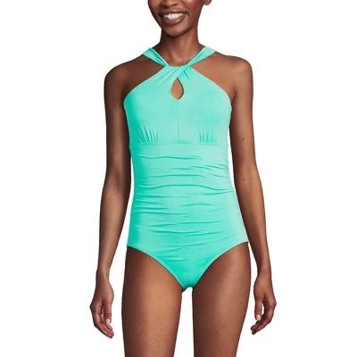 Lands' End Women's Chlorine Resistant High Neck to One Shoulder Multi Way One Piece Swimsuit 4 Lands' End Women's Chlorine Resistant High Neck to One Shoulder Multi Way One Piece Swimsuit - Image 2