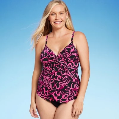 Women's UPF 50 Draped Front One Piece Swimsuit - Aqua Green® Pink 4 Women's UPF 50 Draped Front One Piece Swimsuit - Aqua Green® Pink - Image 2