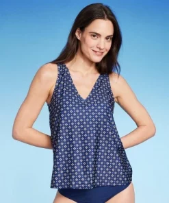 Women's Tie Back Tile Print Tankini Top - Kona Sol™ Navy Blue -Default Template 7 GUEST d05a1648 63e0 43f7 99e9 8eea2fce1bde