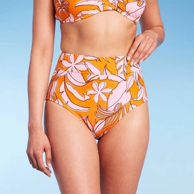 Women's Tropical Print Tummy Control Full Coverage High Waist Bikini Bottom - Kona Sol™ Orange 12 Women's Tropical Print Tummy Control Full Coverage High Waist Bikini Bottom - Kona Sol™ Orange - Image 10