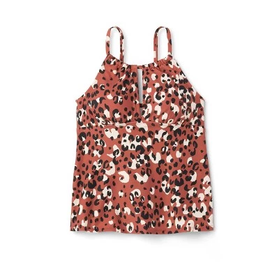 Women's Leopard Print High Neck Keyhole Tankini Top - Kona Sol™ Brown 6 Women's Leopard Print High Neck Keyhole Tankini Top - Kona Sol™ Brown - Image 4