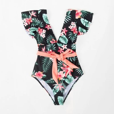 Women's V Neck Ruffle One Piece Swimsuit Tropical Floral Bathing Suit - Cupshe 7 Women's V Neck Ruffle One Piece Swimsuit Tropical Floral Bathing Suit - Cupshe - Image 5