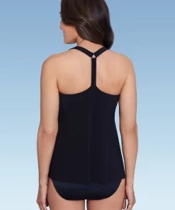 Women's UPF 50 V-Neck Racerback Tankini Top- Aqua Green® Black