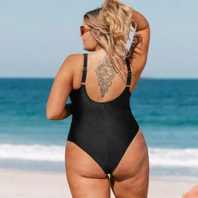 Women's Plus Size V Neck Mesh Sheer One Piece Swimsuit -Cupshe 5 Women's Plus Size V Neck Mesh Sheer One Piece Swimsuit -Cupshe - Image 3