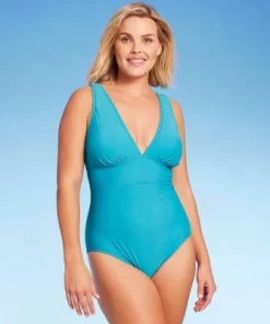 Women's Medium Coverage Wide Shoulder V-Neck One Piece Swimsuit - Kona Sol™ Blue 11 Women's Medium Coverage Wide Shoulder V-Neck One Piece Swimsuit - Kona Sol™ Blue -Default Template 7 GUEST d8f137a3 0632 4329 81b5 c2af63c1d253