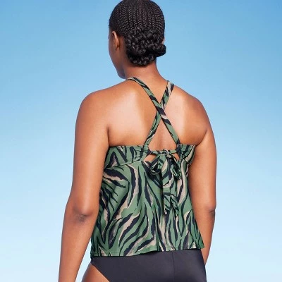 Women's Animal Print High Neck Tankini Top - Kona Sol™ Dark Green 5 Women's Animal Print High Neck Tankini Top - Kona Sol™ Dark Green - Image 3