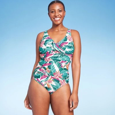 Women's Full Coverage Tummy Control Tropical Print Front Wrap One Piece Swimsuit - Kona Sol™ Multi 4 Women's Full Coverage Tummy Control Tropical Print Front Wrap One Piece Swimsuit - Kona Sol™ Multi - Image 2