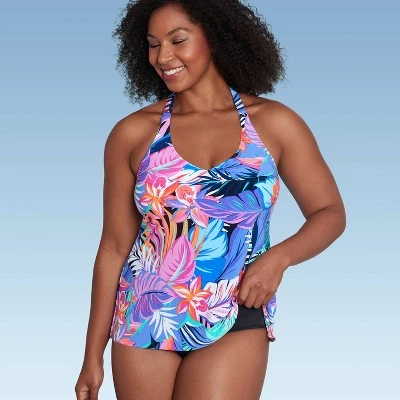Women's UPF 50 V-Neck Tankini Top - Aqua Green® Multi Tropical Print 5 Women's UPF 50 V-Neck Tankini Top - Aqua Green® Multi Tropical Print - Image 3