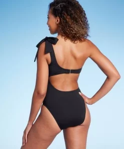 Women's One Shoulder Bow Cut Out One Piece Swimsuit - Shade & Shore™ Off-white