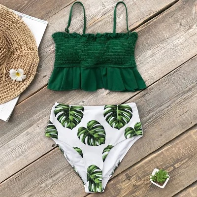 Women's Smocked High Waisted Bikini Swimsuit Ruffle Two Piece Bathing Suits - Cupshe 5 Women's Smocked High Waisted Bikini Swimsuit Ruffle Two Piece Bathing Suits - Cupshe - Image 3