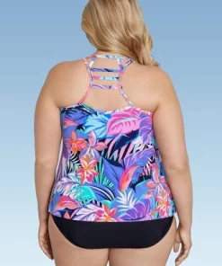 Women's UPF 50 V-Neck Tankini Top - Aqua Green® Multi