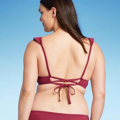 Women's Ruffle V-Neck Longline Triangle Bikini Top - Shade & Shore™ Burgundy 6 Women's Ruffle V-Neck Longline Triangle Bikini Top - Shade & Shore™ Burgundy - Image 4