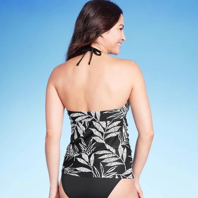 Women's Palm Print High Neck Keyhole Ruched Tankini Top - Kona Sol™ Black 5 Women's Palm Print High Neck Keyhole Ruched Tankini Top - Kona Sol™ Black - Image 3