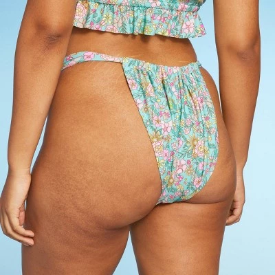 Women's Wide Strap Adjustable High Leg Bikini Bottom - Wild Fable™ Green Floral Print 6 Women's Wide Strap Adjustable High Leg Bikini Bottom - Wild Fable™ Green Floral Print - Image 4