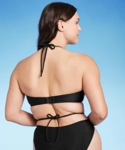 Women's Lightly Lined Ribbed Halter Bikini Top - Shade & Shore™ Blue