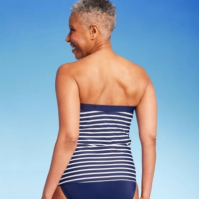 Lands' End Women's UPF 50 Striped Bandeau Tankini Top - Navy Blue 3 Lands' End Women's UPF 50 Striped Bandeau Tankini Top - Navy Blue
