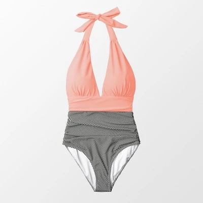 Women's Plunge Neck Halter One Piece Swimsuit - Cupshe 4 Women's Plunge Neck Halter One Piece Swimsuit - Cupshe - Image 2