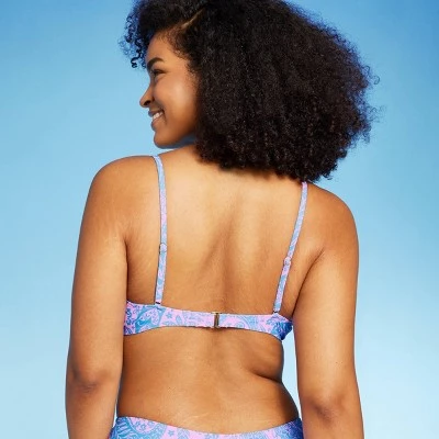 Women's Paisley Print Cut Out Bralette Bikini Top - Wild Fable™ Blue/Pink 6 Women's Paisley Print Cut Out Bralette Bikini Top - Wild Fable™ Blue/Pink - Image 4