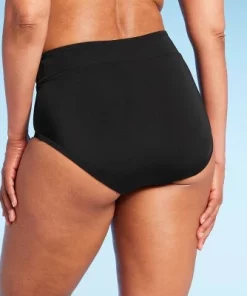 Lands' End Women's UPF 50 Full Coverage Tummy Control High Waist Bikini Bottom Navy Blue